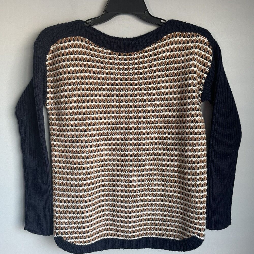 Talbots Sweater Wool Blend Chunky Knit Colorful Size Small Blue Gold White